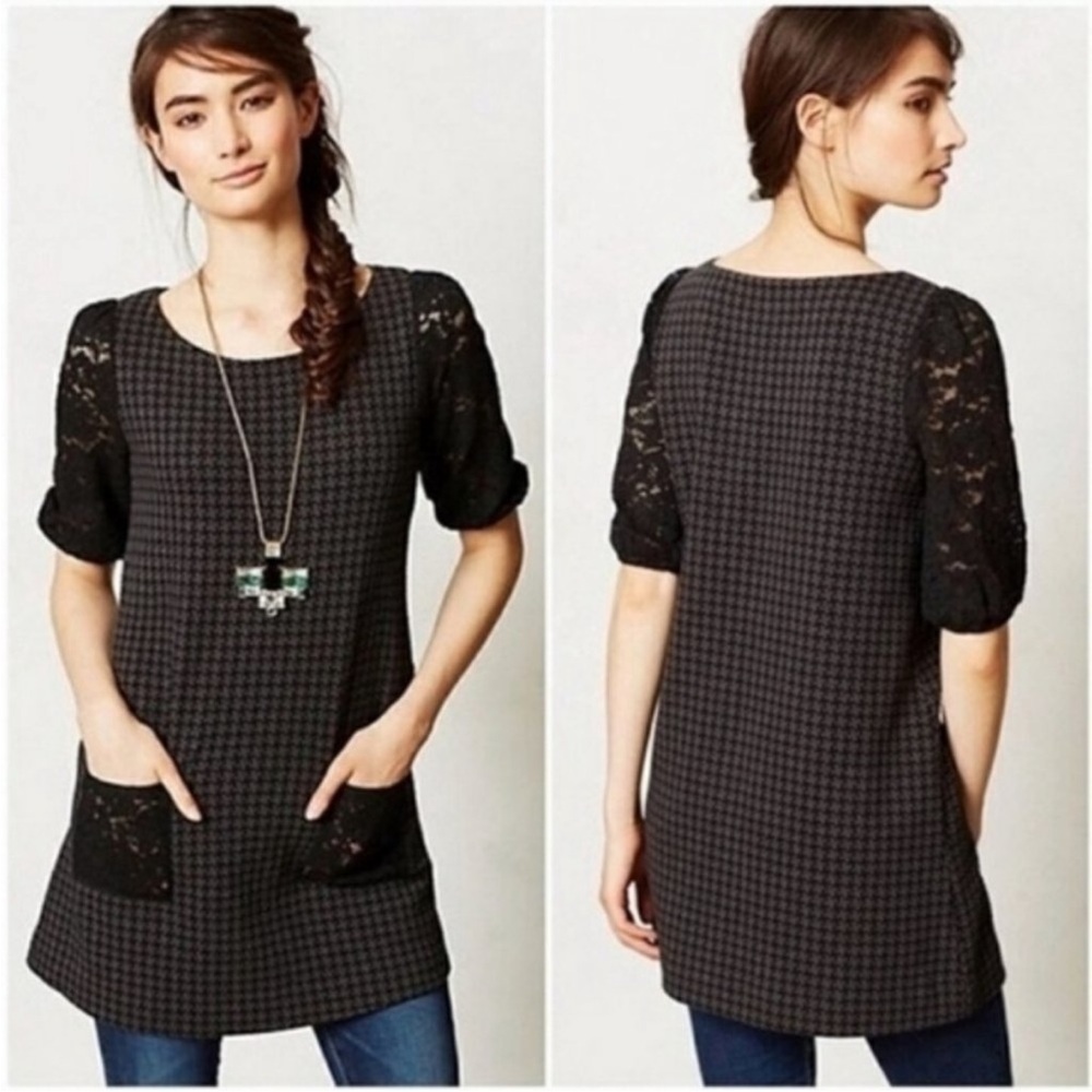 Anthro Postmark Houndstooth Laced Gradient Tunic - image 1
